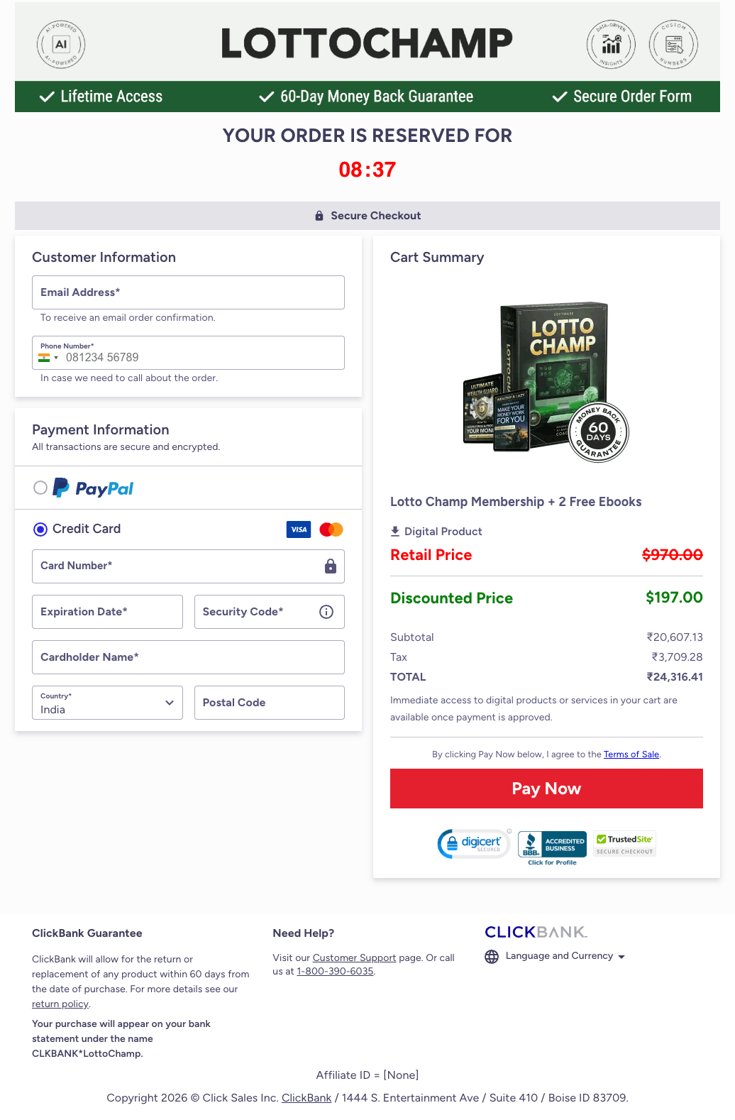 lotto champ checkout page
