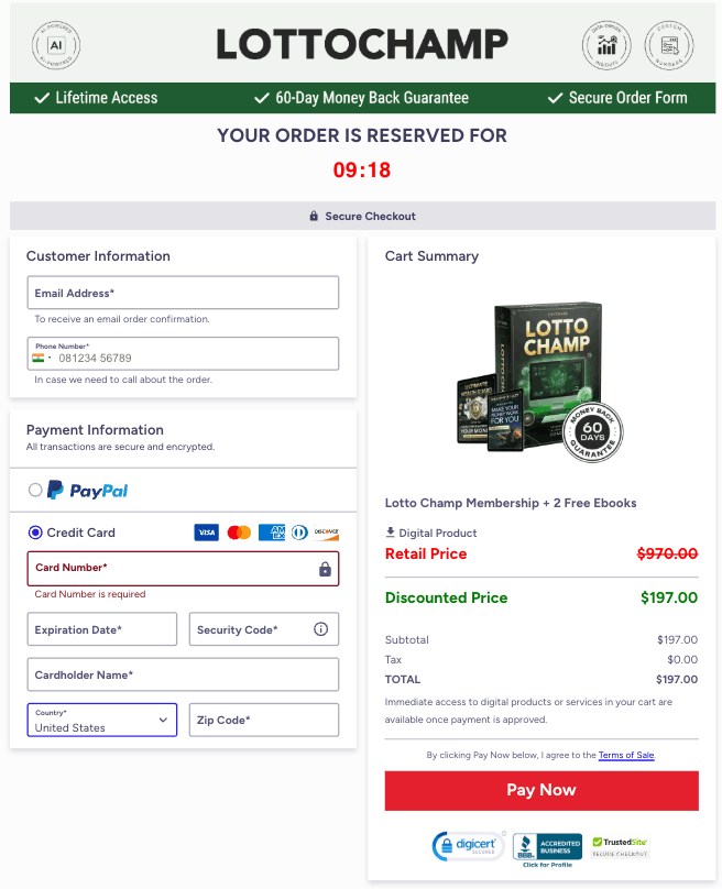 lotto champ checkout page